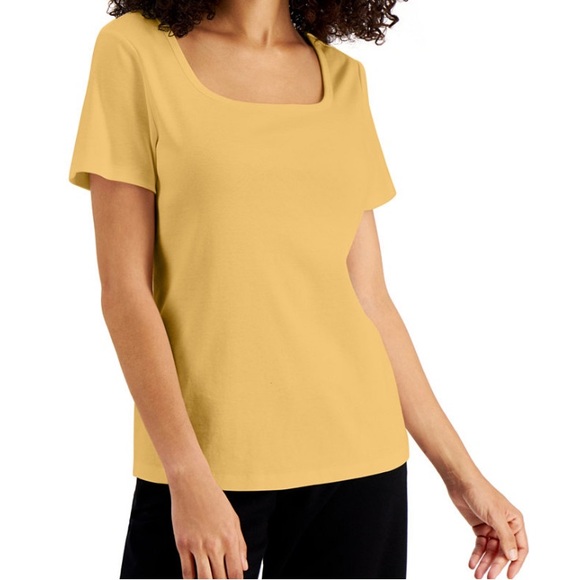 Karen Scott Squared Neck Cotton Top - Picture 1 of 2